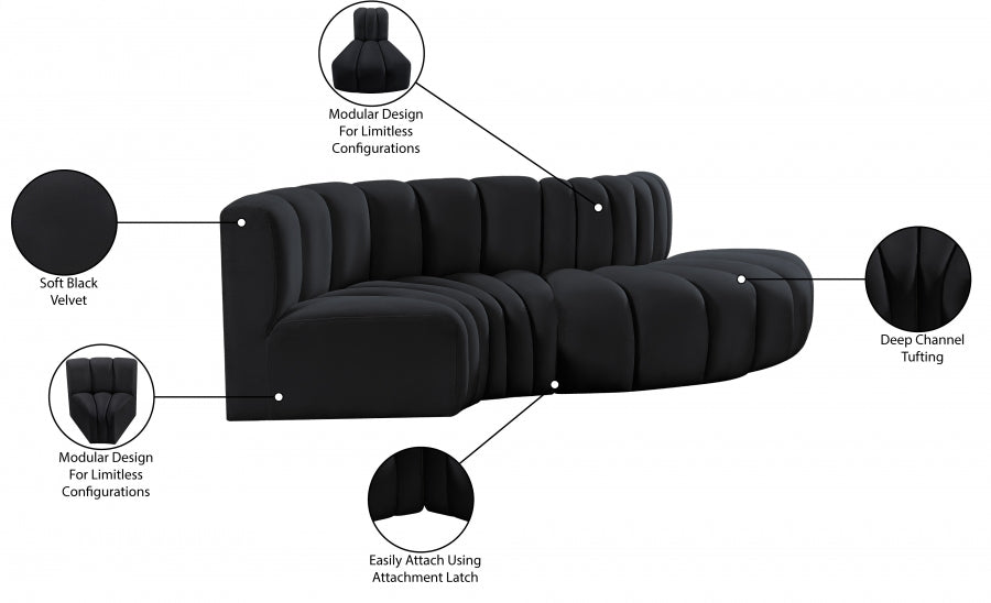 Sofa en Coupe Arc 4 Pièces : Velours et Design de Salon