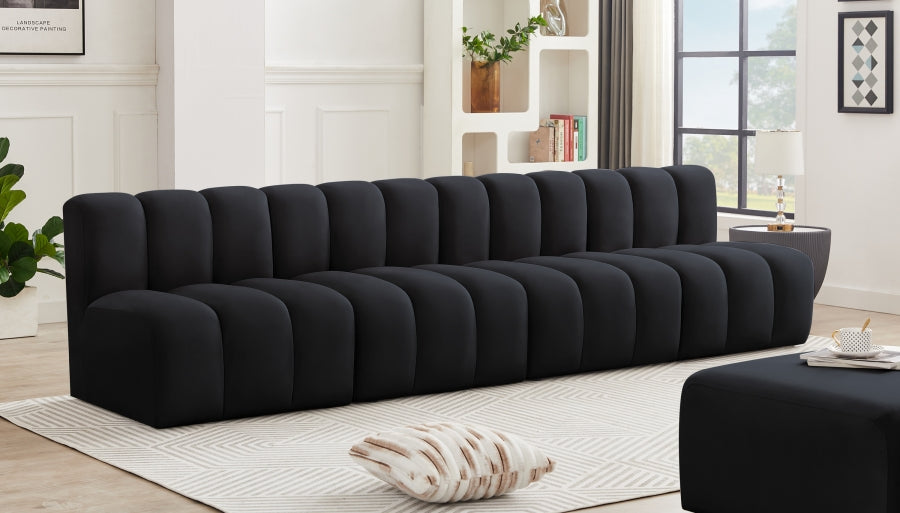 Sectionnel Modulaire 4 Pièces Arc en Velours Noir Courbé