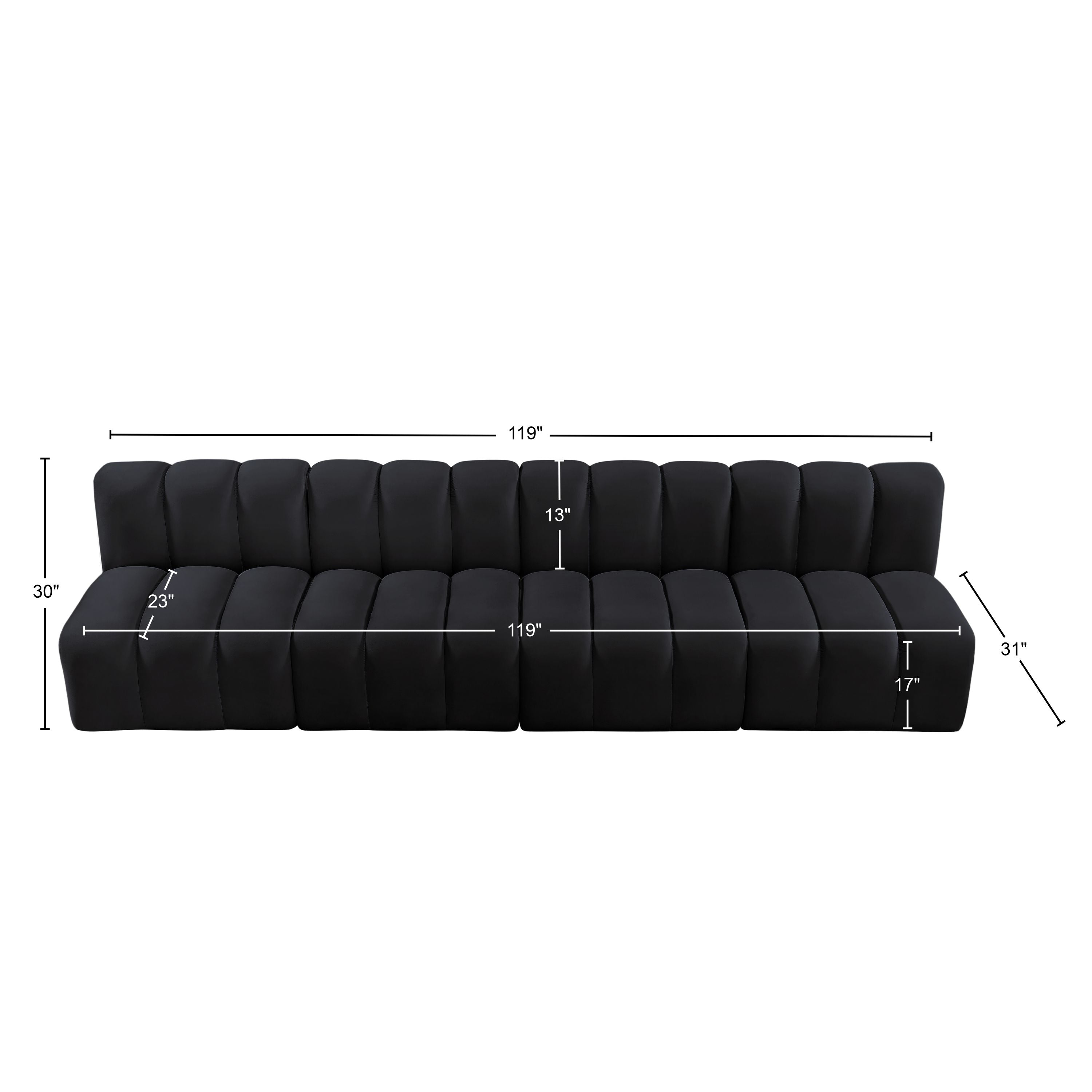Sectionnel Modulaire 4 Pièces Arc en Velours Noir Courbé