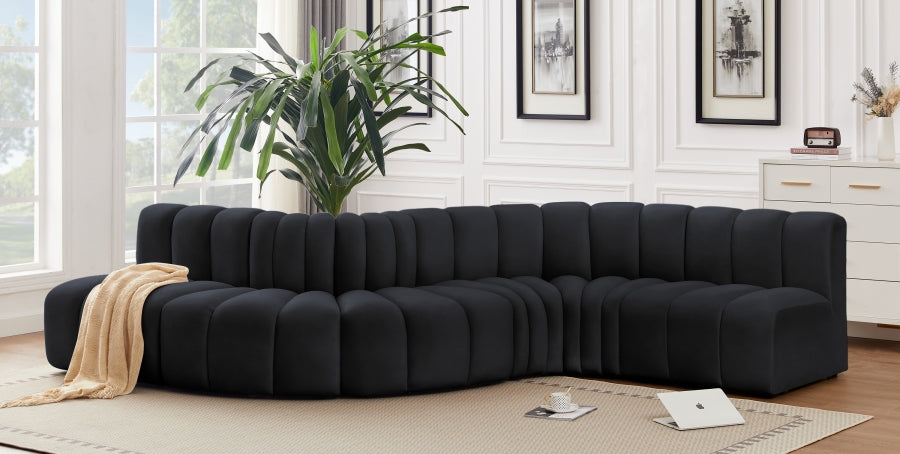Configuration Arc 6 Pièces : Sofa Modulaire en Velours Noir