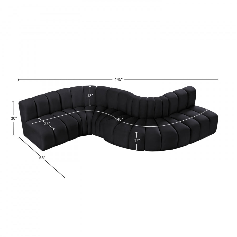 Configuration Arc 6 Pièces : Sofa Modulaire en Velours Noir
