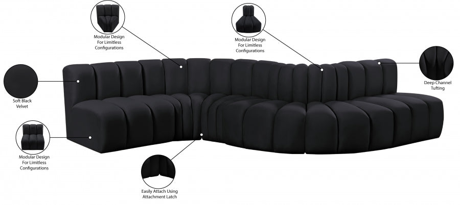 Configuration Arc 6 Pièces : Sofa Modulaire en Velours Noir