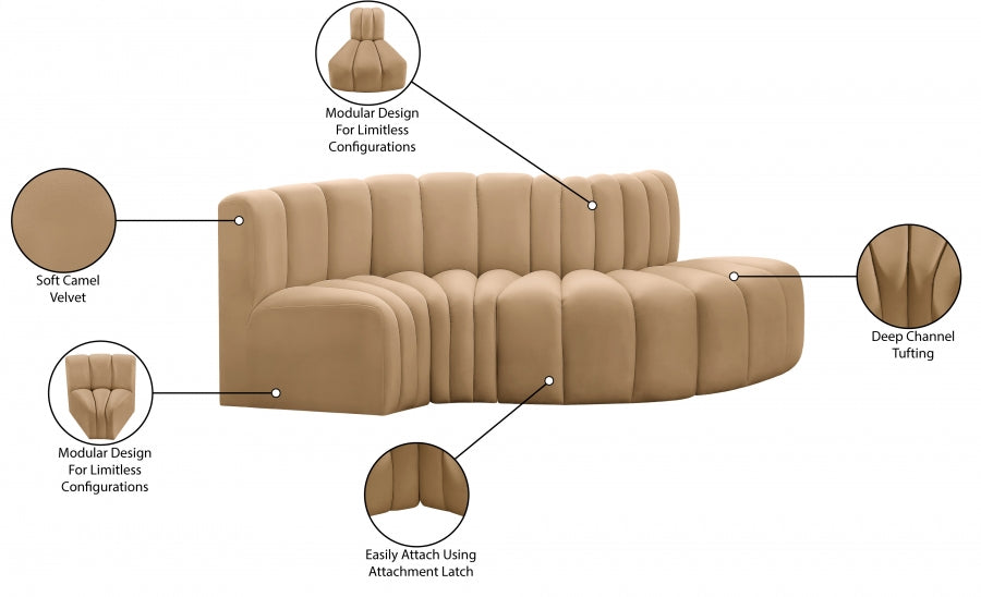 Sofa en Coupe Arc 4 Pièces : Velours et Design de Salon