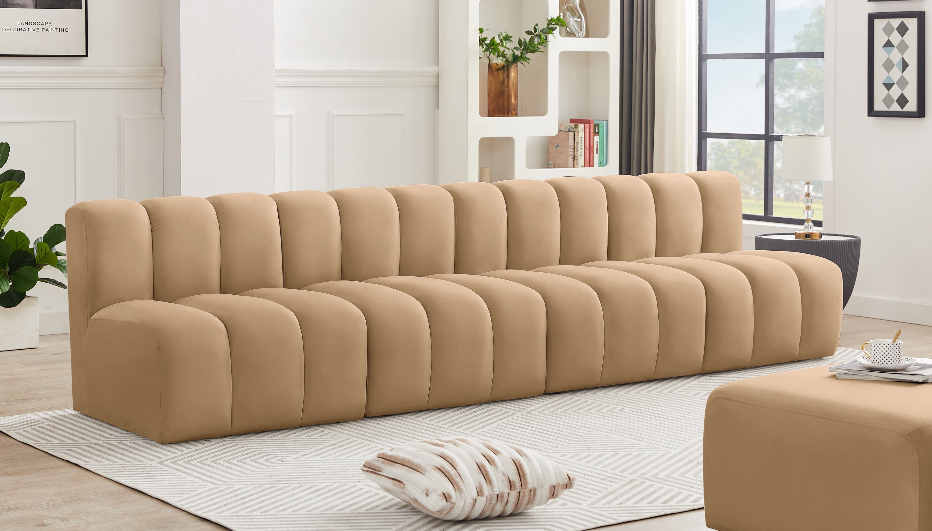 Sectionnel Modulaire 4 Pièces Arc en Velours Noir Courbé
