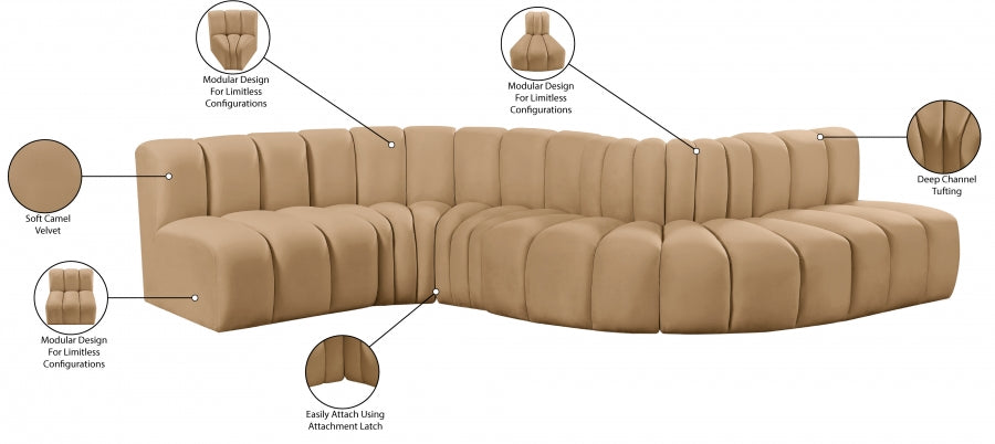 Configuration Arc 6 Pièces : Sofa Modulaire en Velours Noir