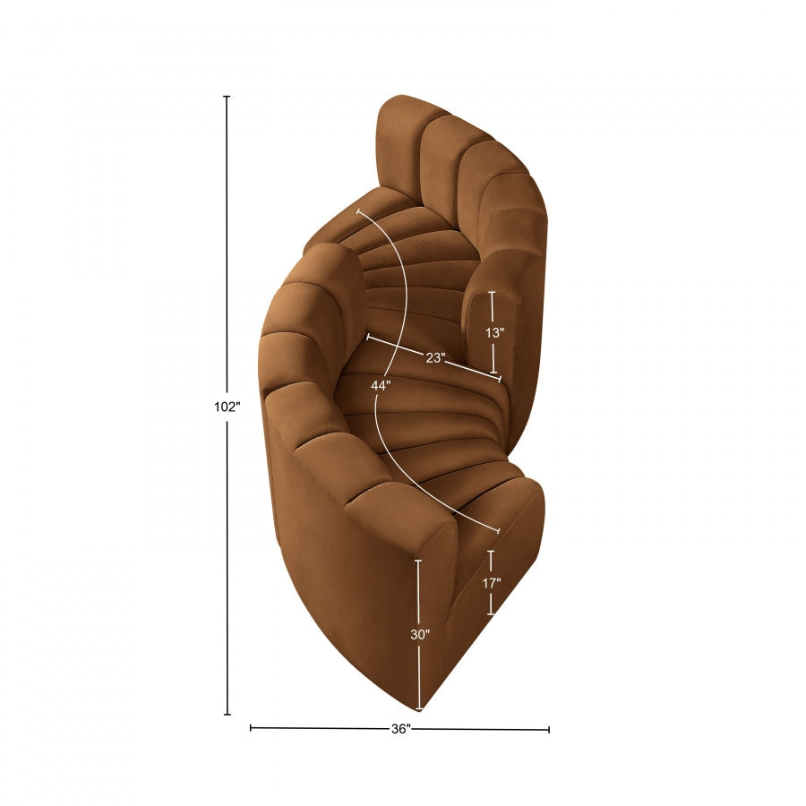 Divan Sectionnel Arc 4 Pièces en Velours à Canaux Courbé