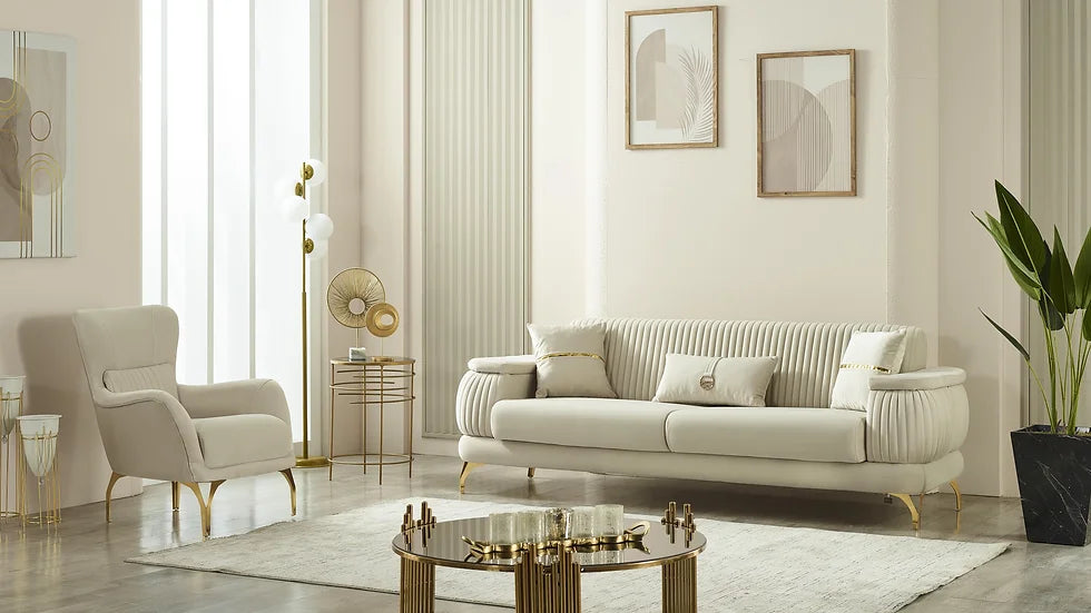Ensemble de Sofa RESITAL Deluxe Beige&Or (3+2+1)